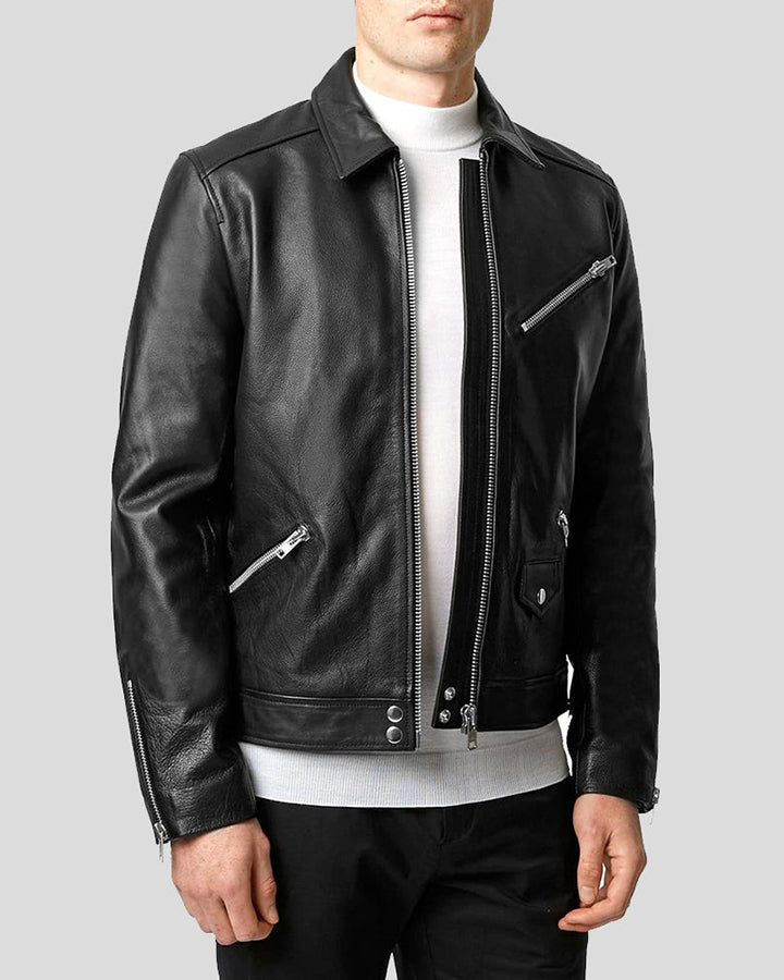 New Men Benn Black Motorcycle Leather Jacket