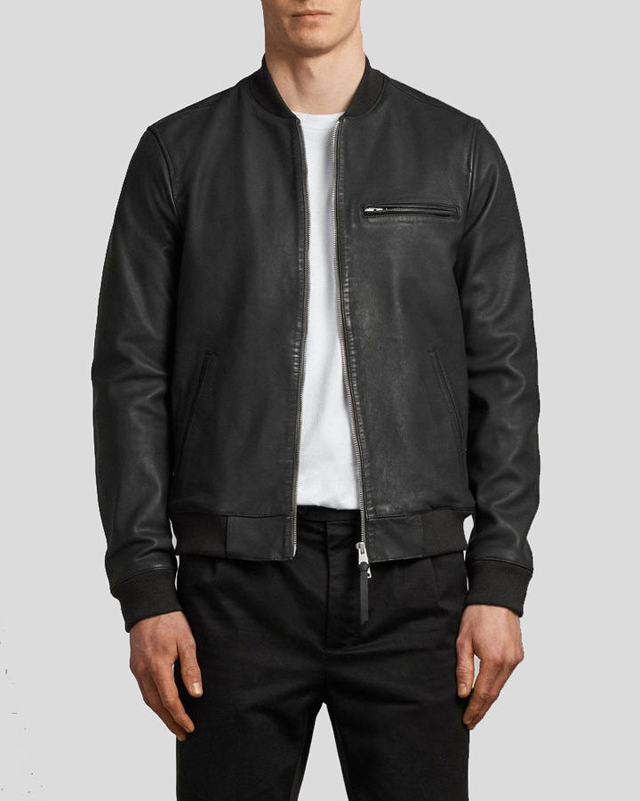 New Men Black Bomber Leather Jacket