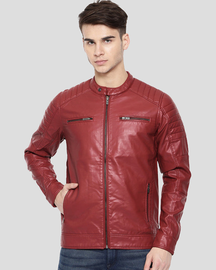 New Men Cooper Red Quilted Leather Jacket