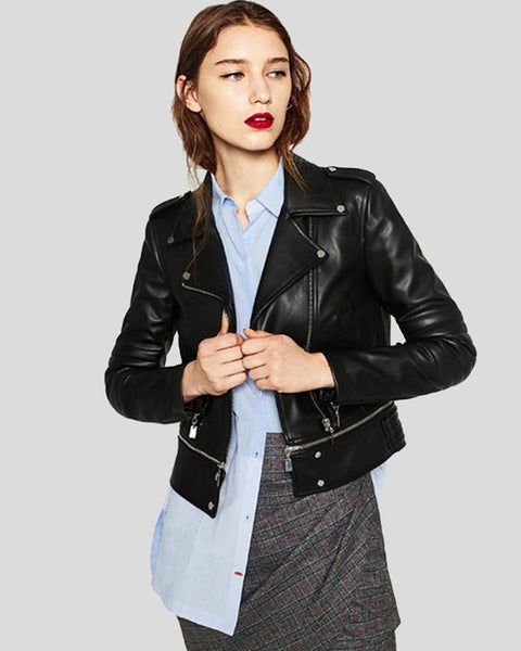 New Women Elise Black Biker Leather Jacket – Vintage feelz