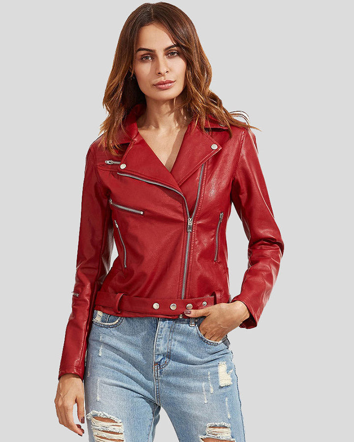 New Women Orla Red Biker Leather Jacket