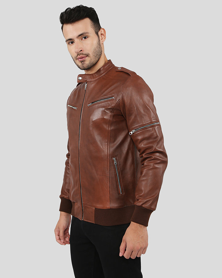 New Men Brown Bomber Leather Jacket