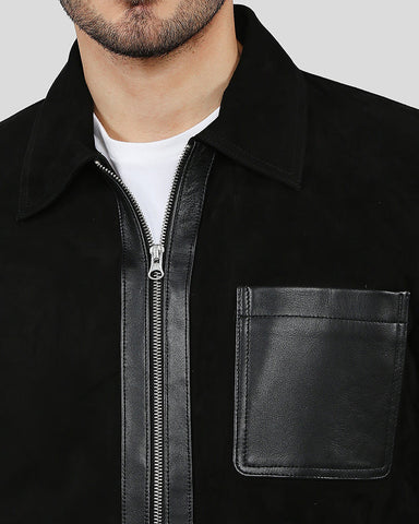 New Men Orme Black Suede Racer Leather Jacket