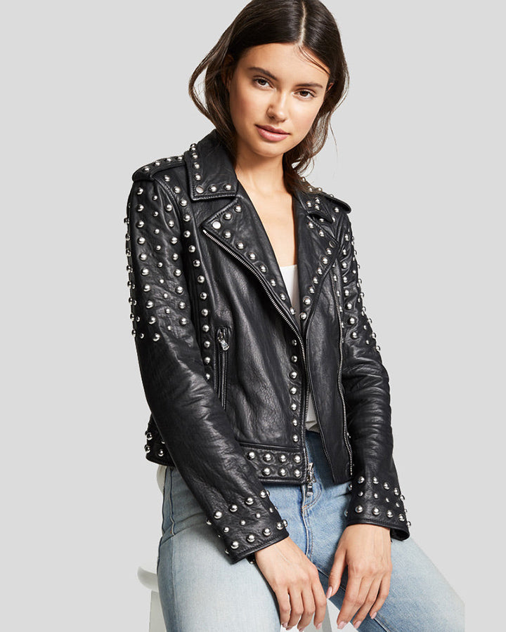 New Women Hazel Black Studded Leather Jacket